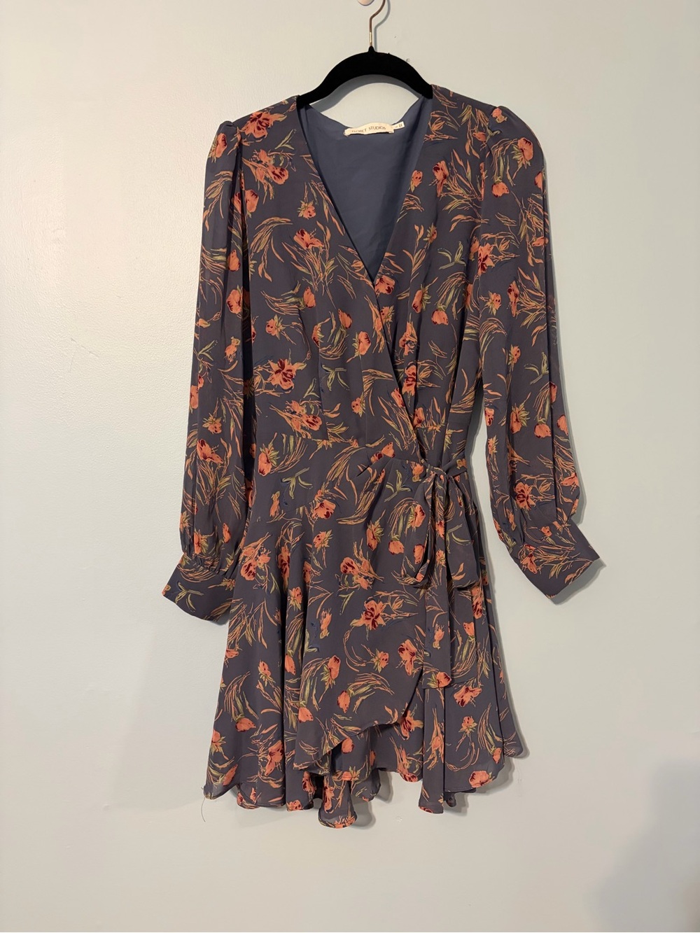 Floret Studios Floral Wrap Dress - Slate Blue with Flowers